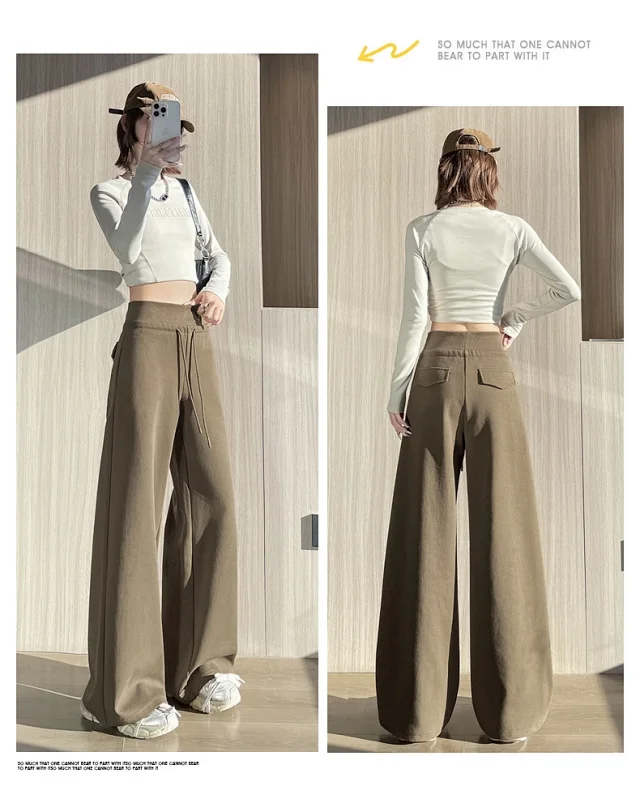 Autumn BF-style High-waist Drapey Wide-leg Sweatpants for Women Detail