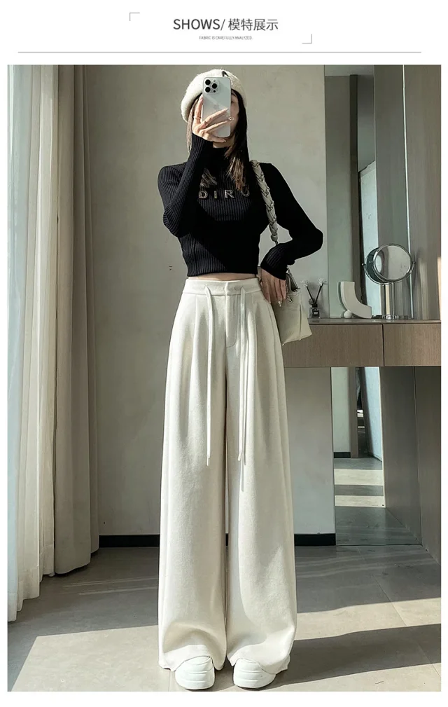 2025 Fall/Winter Women's Glutinous Rice Cashmere WideLeg Pants Detail