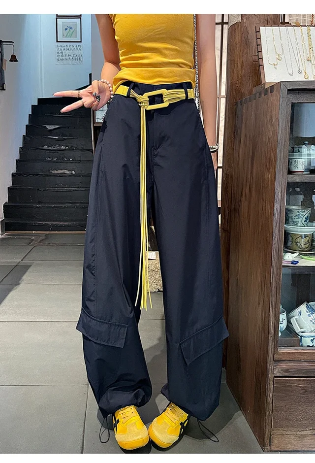 2025 Fall Euro Style Wide - Leg Cargo Pants for Women Detail