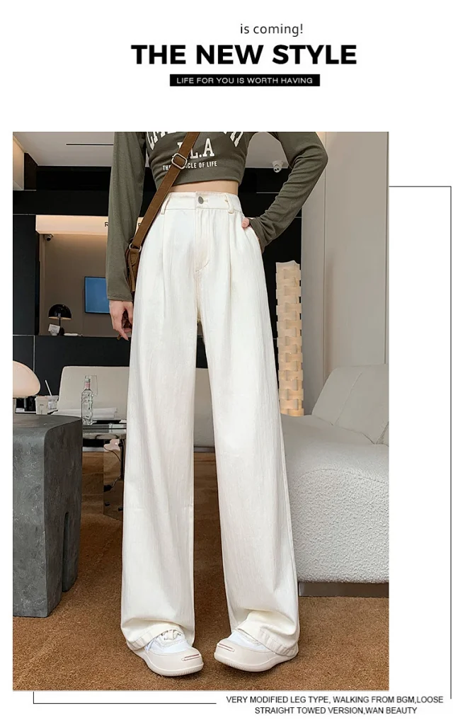 2025 Blue Striped Wide-Leg Pants for Pear-shaped Women Detail