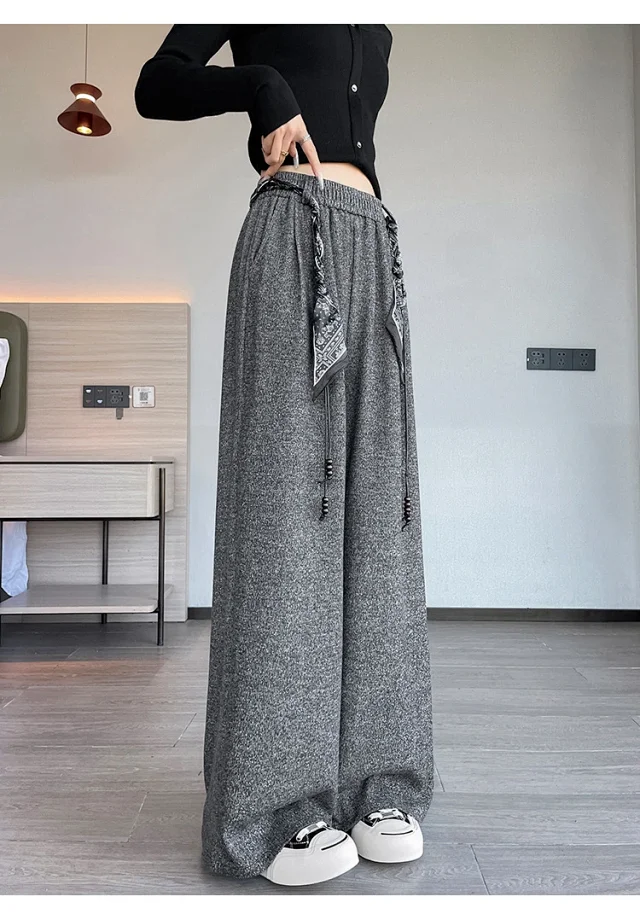 2025 Early Autumn Korean Style High - Waist Wide - Leg Pants Detail