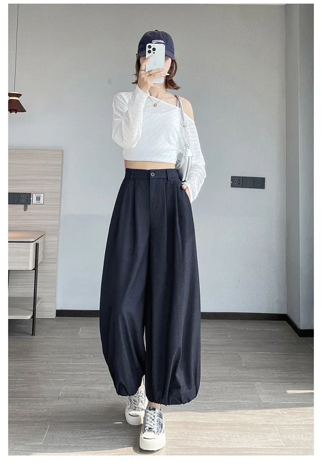 Women's Blue Soft Denim High-waisted Wide-leg Pants Detail