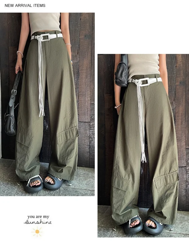 2025 Fall Euro Style Wide - Leg Cargo Pants for Women Detail