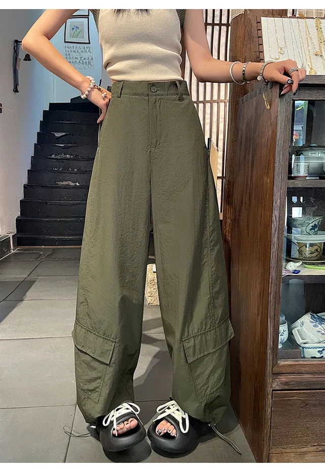 2025 Fall Euro Style Wide - Leg Cargo Pants for Women Detail