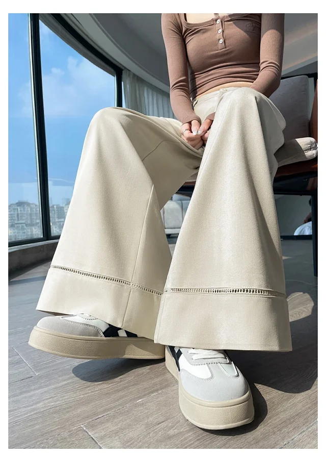 2025 Fall Women's Washable Cotton Hollow Wide - leg Pants Detail