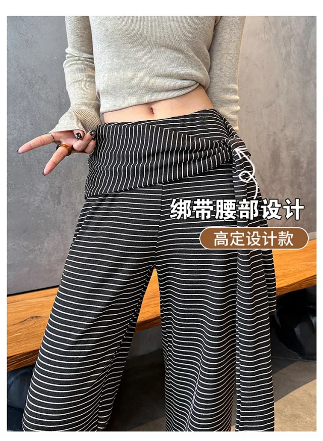 Women's 2025 Autumn Strap Striped Wide - leg Pants Detail