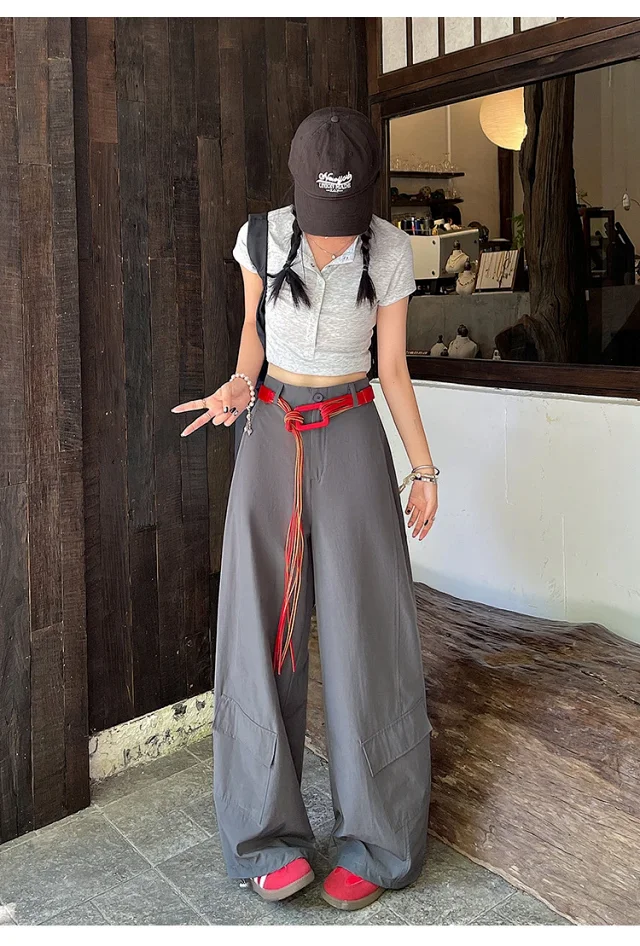 2025 Fall Euro Style Wide - Leg Cargo Pants for Women Detail
