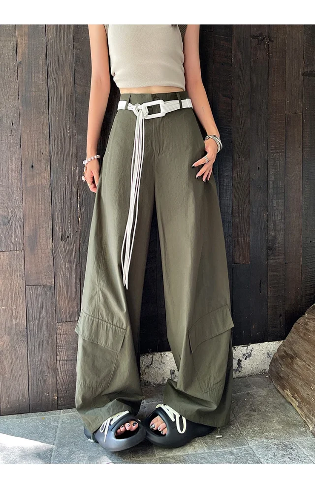 2025 Fall Euro Style Wide - Leg Cargo Pants for Women Detail