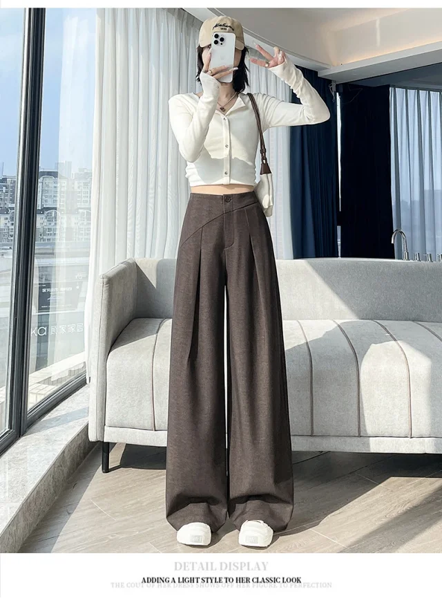 Old Money Style Denim Wide-Leg Pants 2025 Fall Detail
