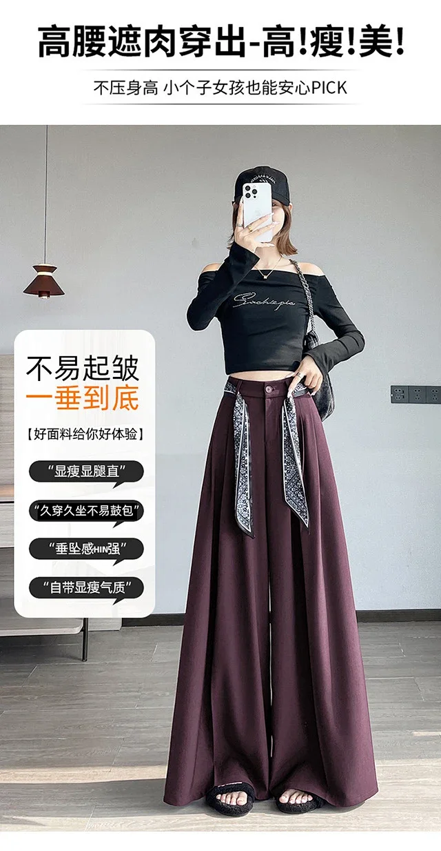 2025 New Women's Silk Belt Drapey Wide - Leg Pants Detail