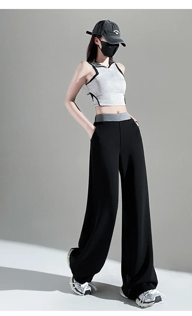 2025 Fall Cuprammonium Modal Air Layer Black Wide - leg Pants Detail