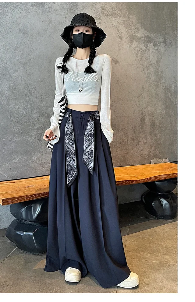 2025 Women's Silk-belted Drapey Wide-leg Pants Detail