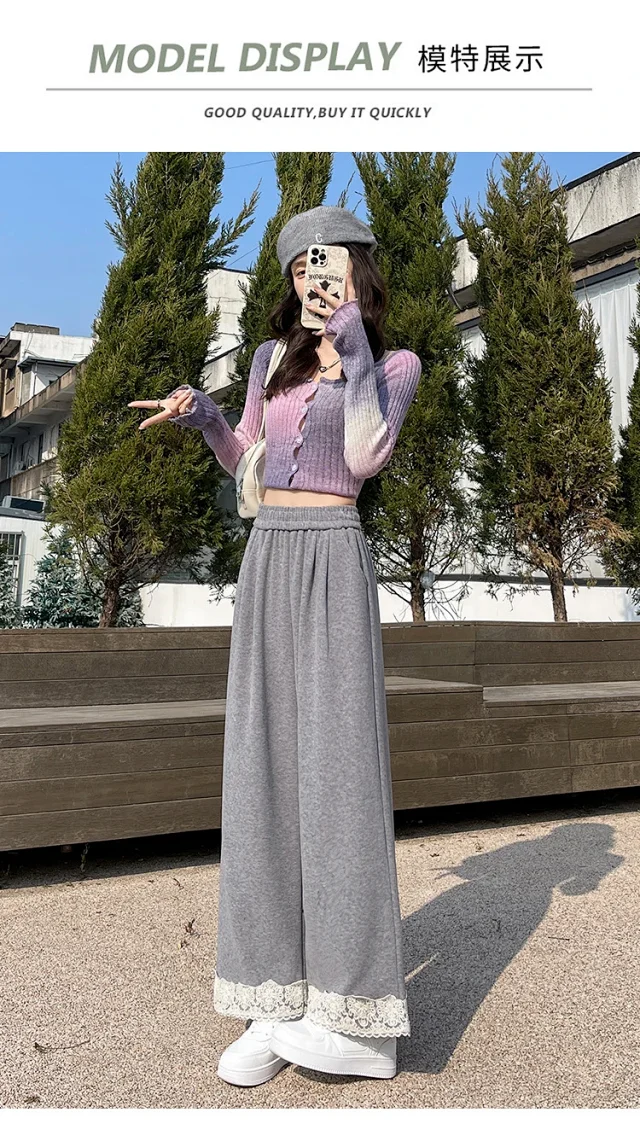 Autumn New Lace Wide-Leg Pants for Women Detail