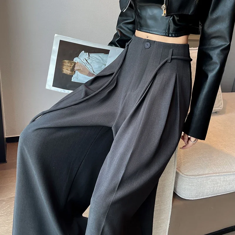 Ice Silk Drawstring Wide-Leg Pants