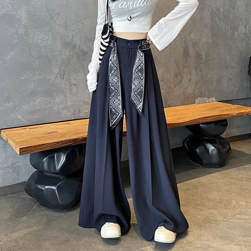 2025 Women's Silk-belted Drapey Wide-leg Pants