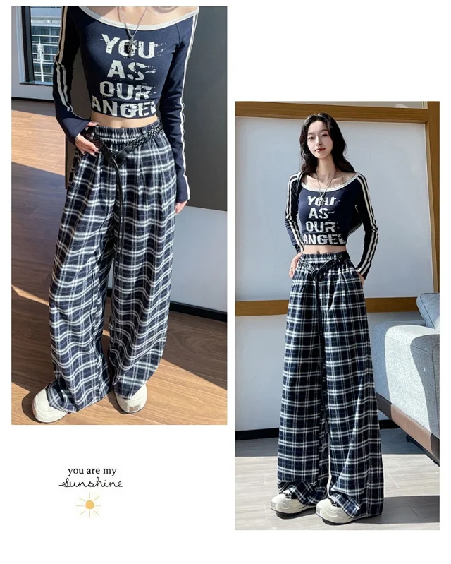 2025 Women's Plaid Wide-Leg Pants Detail