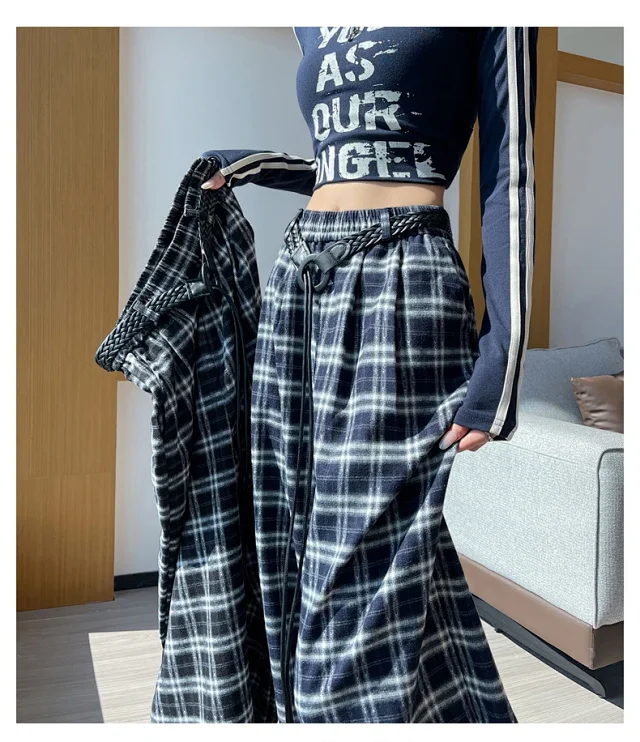 2025 Women's Plaid Wide-Leg Pants Detail