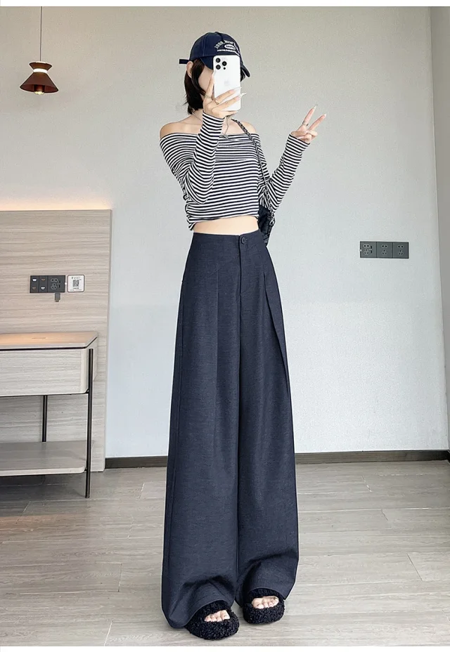 Old Money Style Denim Wide-Leg Pants 2025 Fall Detail