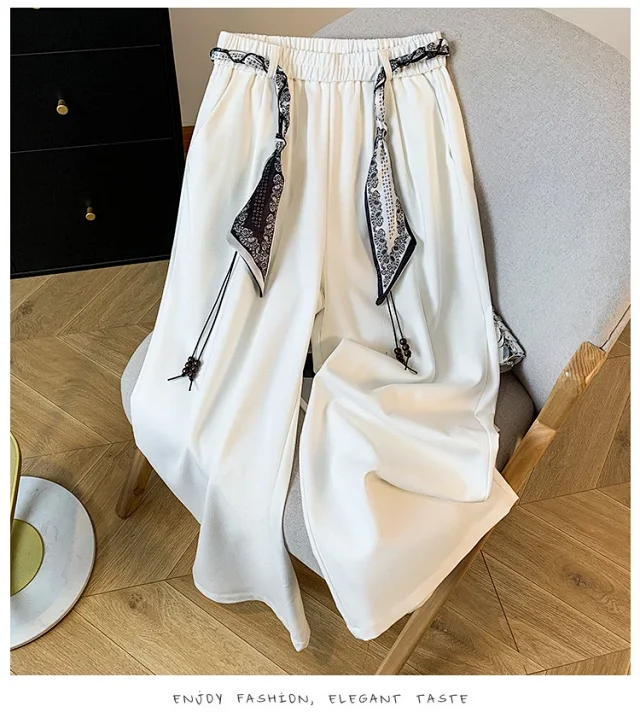 2025 Fall New Loose Scarf Belt Wide-leg Pants Detail