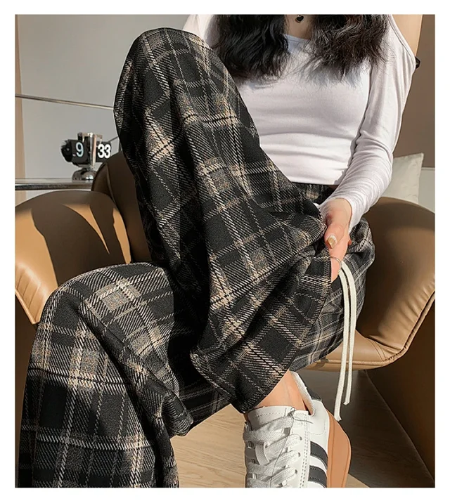 2025 Spring Maillard Plaid Wide-Leg Pants Detail