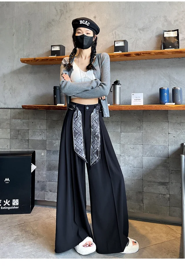 2025 Women's Silk-belted Drapey Wide-leg Pants Detail