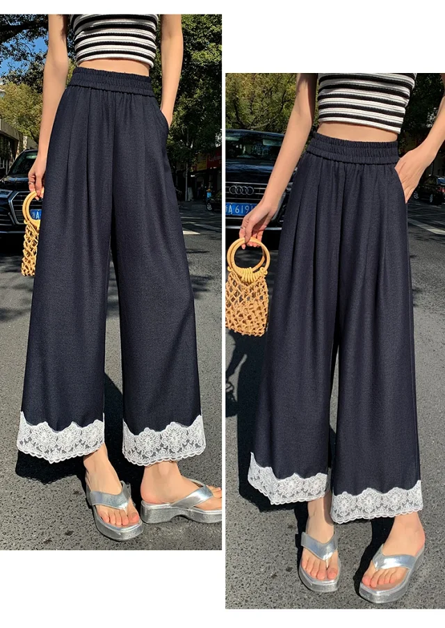 Women's 2025 Spring Lace Wide-leg Pants Detail