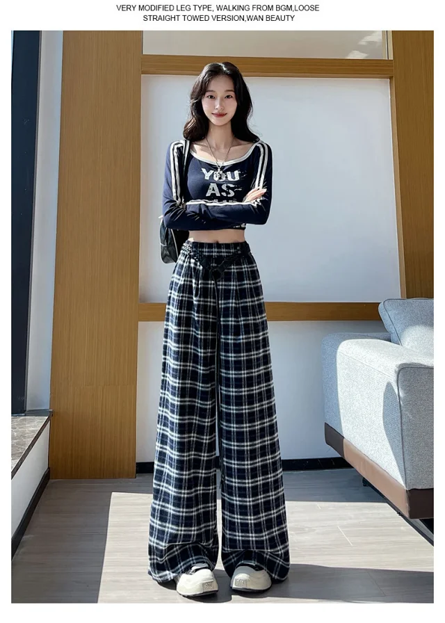 2025 Women's Plaid Wide-Leg Pants Detail