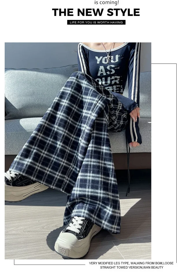 2025 Women's Plaid Wide-Leg Pants Detail