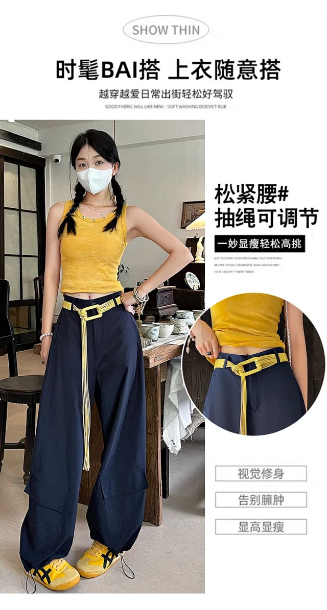 2025 Fall Euro Style Wide - Leg Cargo Pants for Women Detail