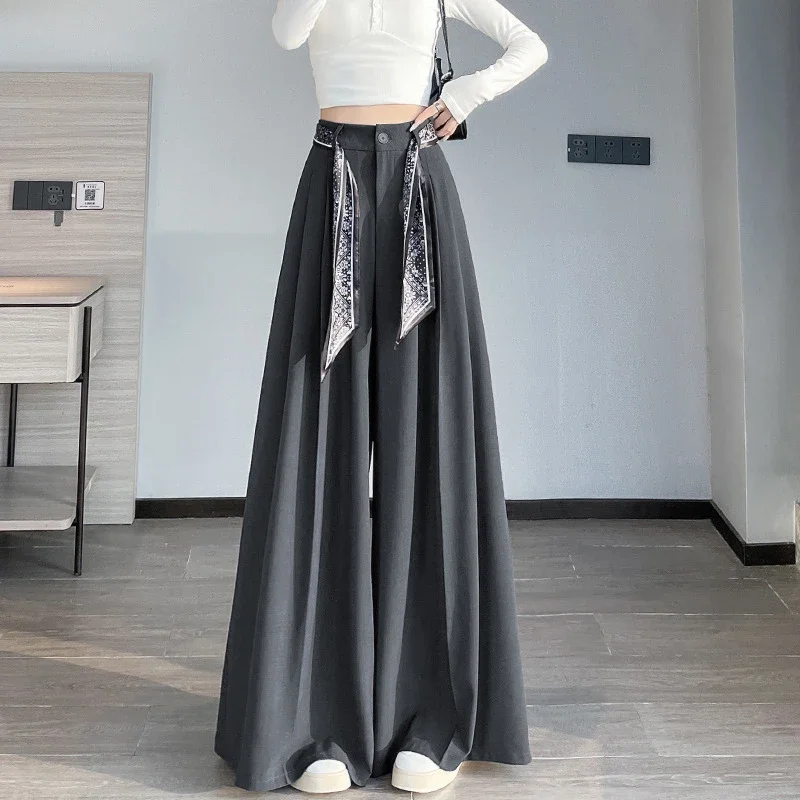2025 New Women's Silk Belt Drapey Wide - Leg Pants