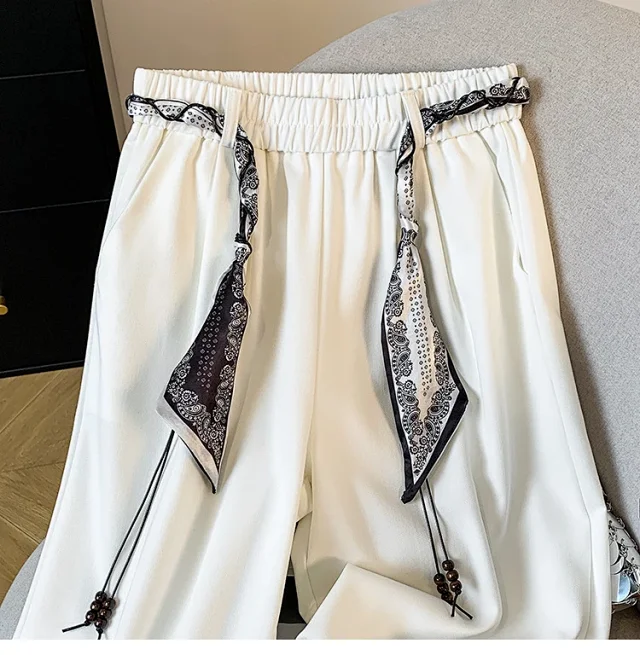 2025 Fall New Loose Scarf Belt Wide-leg Pants Detail