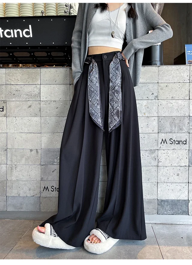 2025 Women's Silk-belted Drapey Wide-leg Pants Detail