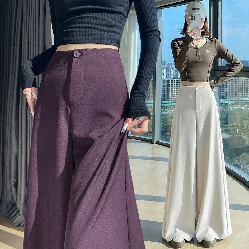 Women's 2025 Autumn Gray Wide - leg Pants