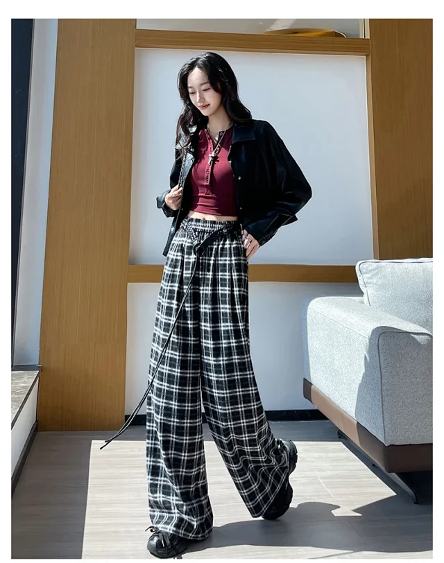 2025 Women's Plaid Wide-Leg Pants Detail