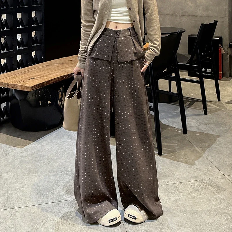 2025 AW Korean Ins Woolen Polka Dot Wide-Leg Pants