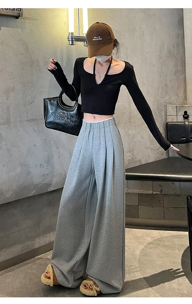 Navy Wide-Leg Pants for Women Detail