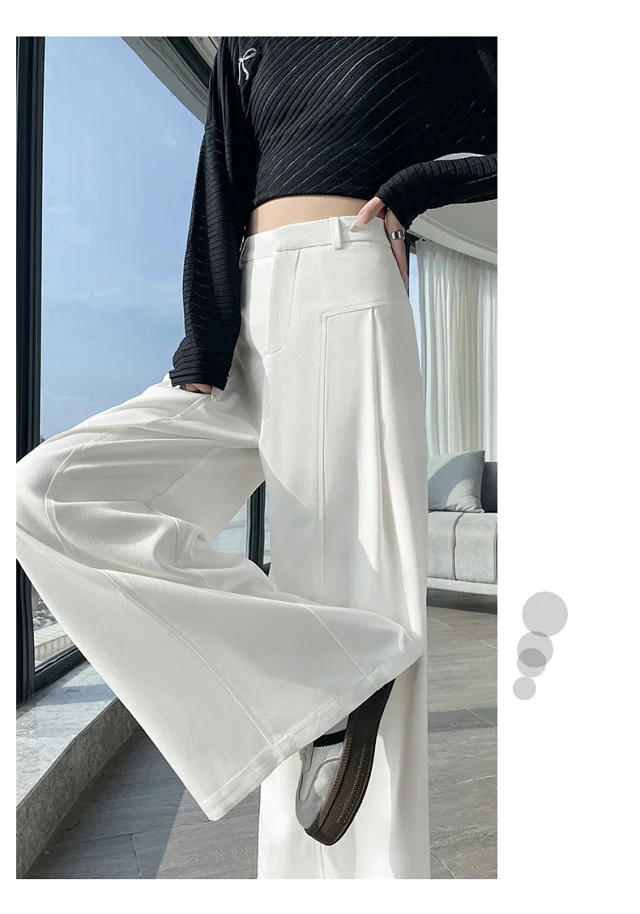 2025 Fall Old Money Style Navy Faux Denim Wide-Leg Pants for Women Detail