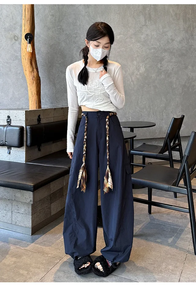 2025 Women's High-Waist Baggy Wide-Leg Cargo Pants Detail