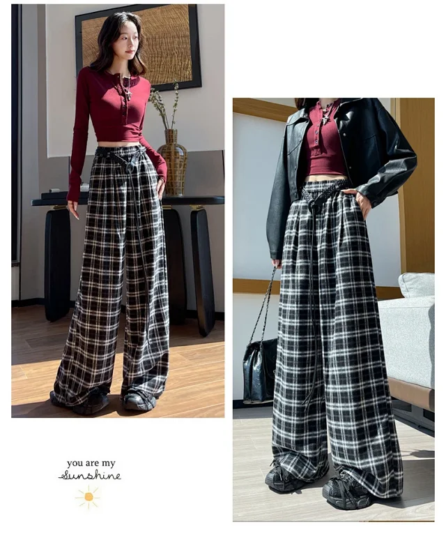 2025 Women's Plaid Wide-Leg Pants Detail