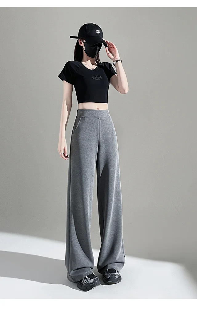 2025 Fall Cuprammonium Modal Air Layer Black Wide - leg Pants Detail
