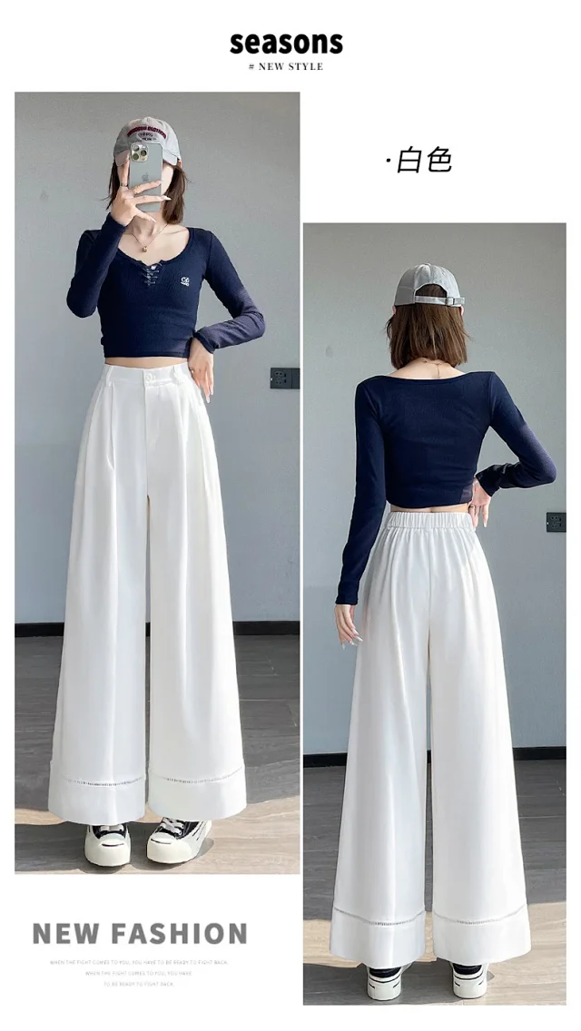 2025 Fall Women's Washable Cotton Hollow Wide - leg Pants Detail