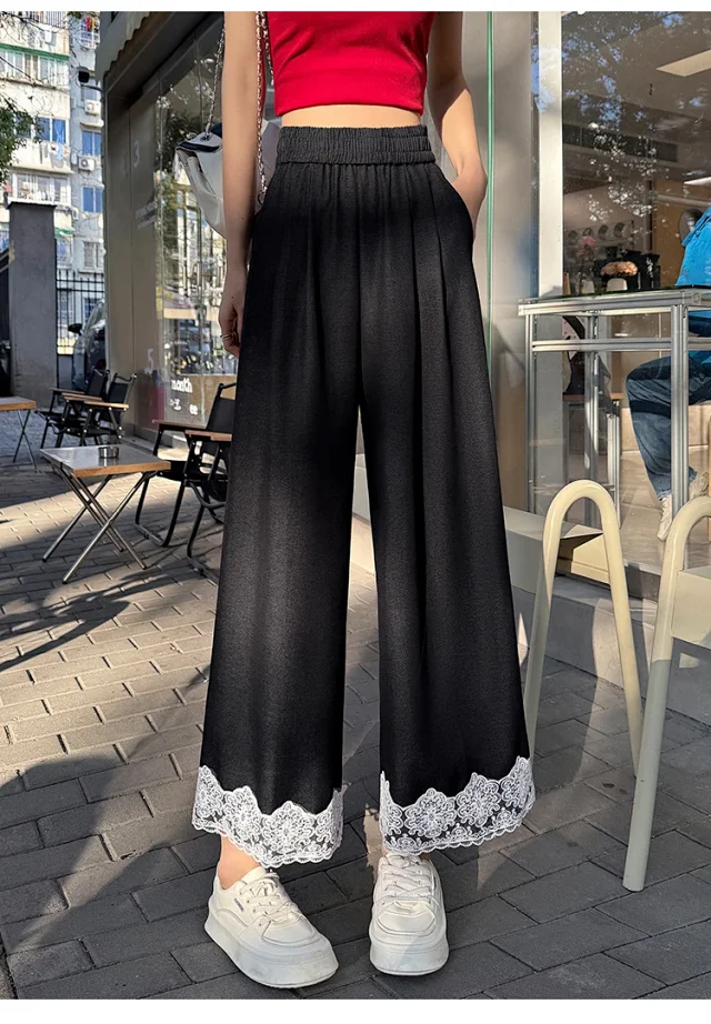 Women's 2025 Spring Lace Wide-leg Pants Detail