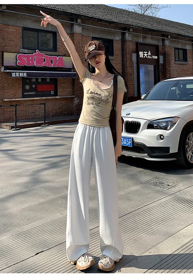 2025 Women's Slim Fit High - Waist Wide - Leg Pants Detail