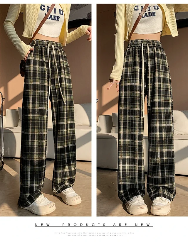 2025 Spring Maillard Plaid Wide-Leg Pants Detail