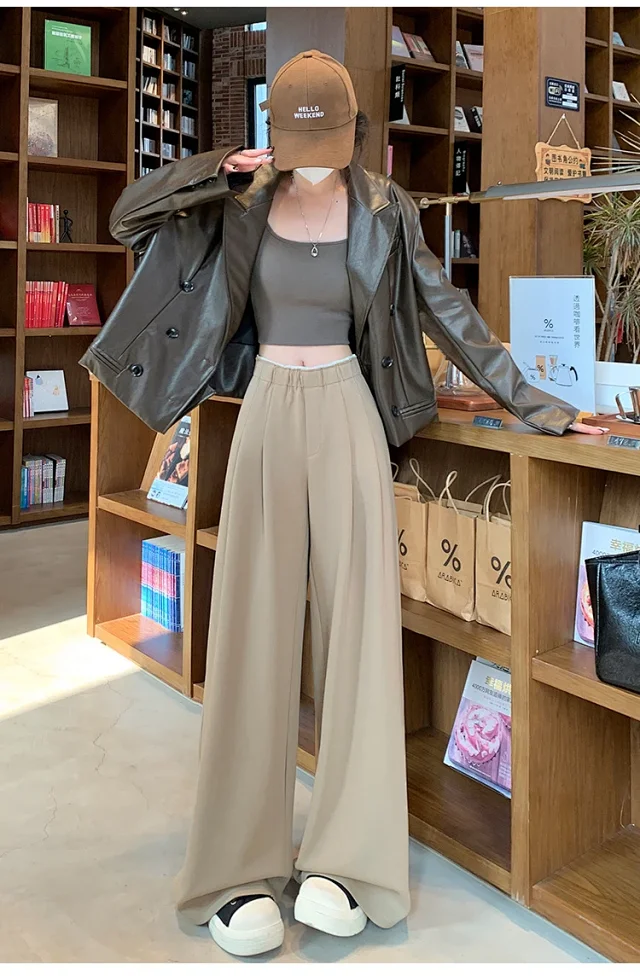Navy Wide-Leg Pants for Women Detail