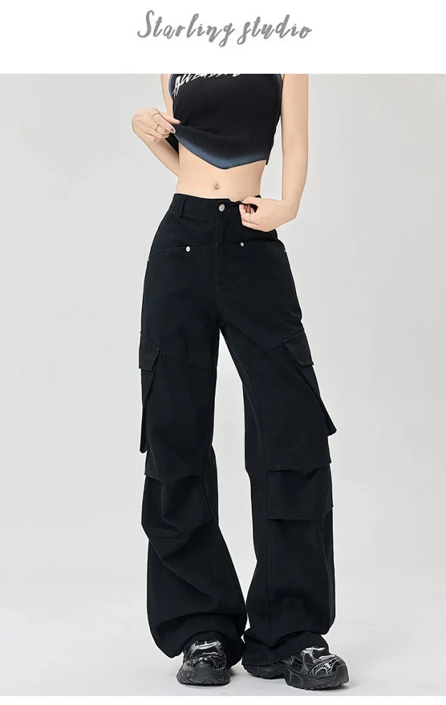 American Retro Pleated Multi-pocket Streetwear Cargo Pants Detail