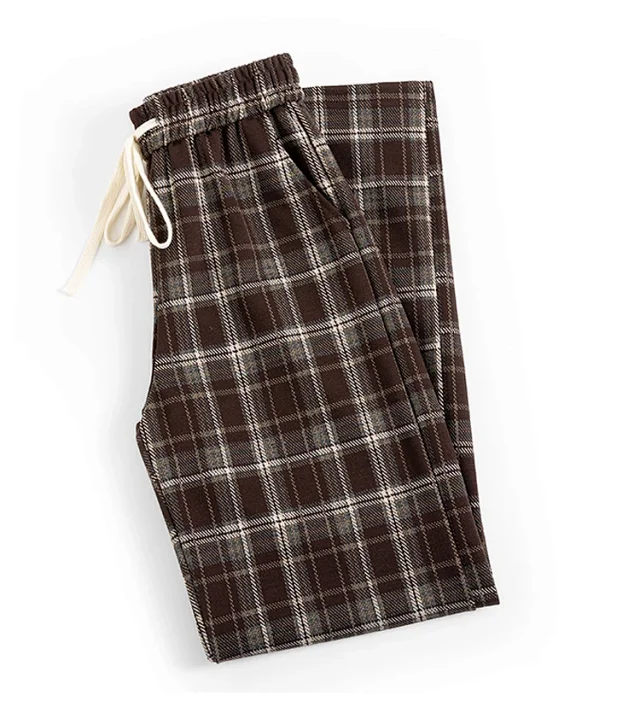 2025 Spring Maillard Plaid Wide-Leg Pants Detail