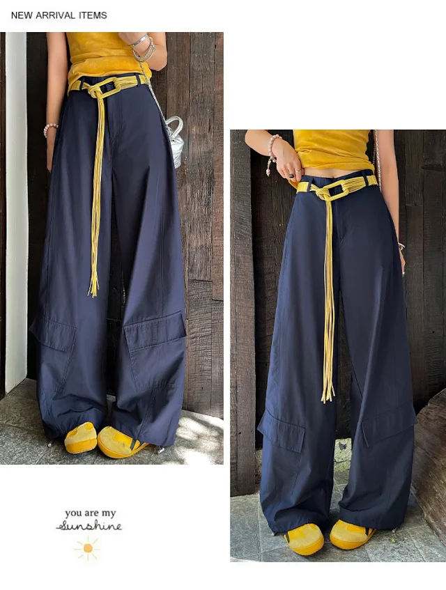 2025 Fall Euro Style Wide - Leg Cargo Pants for Women Detail