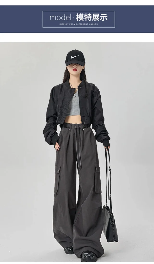 2025 Fall Women's American Streetwear Straight Cargo Pants Detail