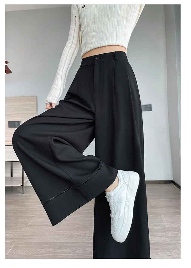 2025 Fall Women's Washable Cotton Hollow Wide - leg Pants Detail